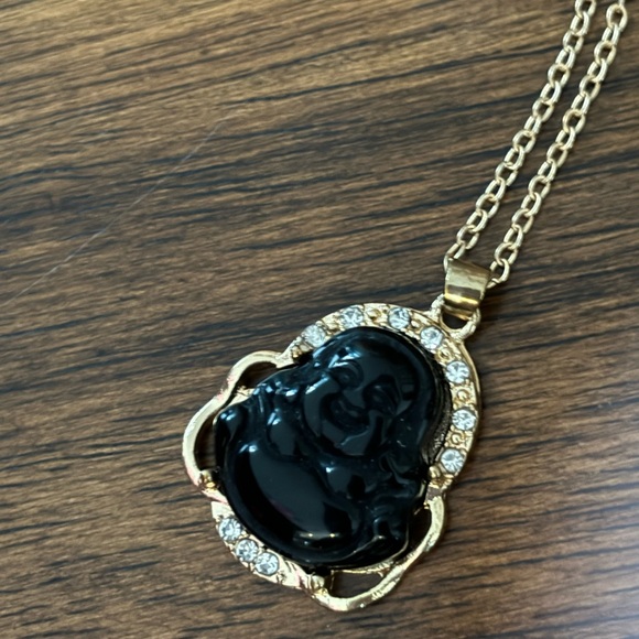 Gold and Black Buddha Pendant Necklace - Picture 8 of 9